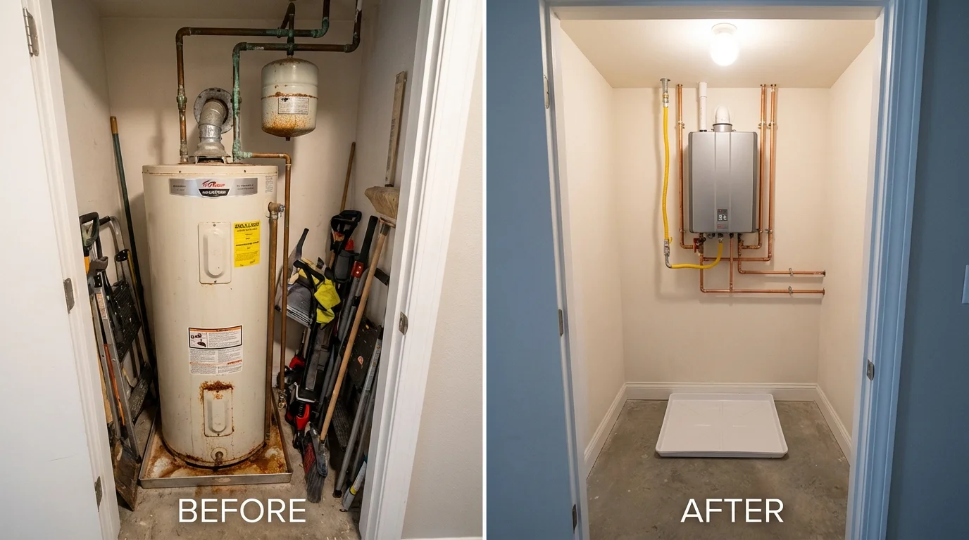 Tank water heater versus wall-mounted tankless unit comparison for Clinton, OH homeowners