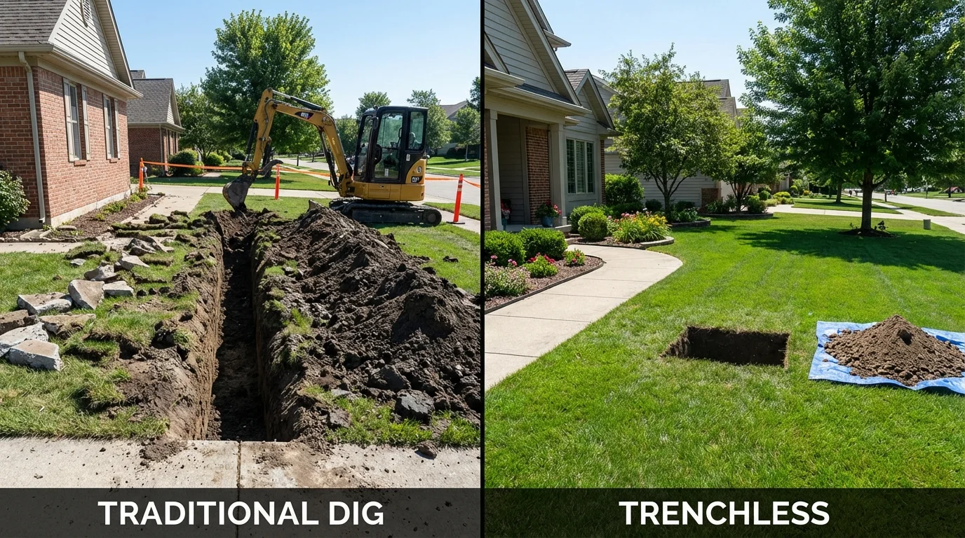 Trenchless sewer repair with minimal yard damage versus traditional excavation in Clinton, OH
